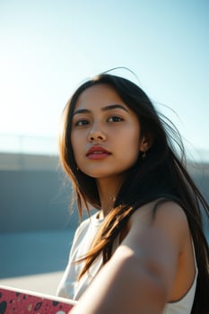 Portrait of a Young Woman with Long Black Hair photo