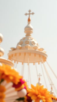 Closeup of a golden cross on top of a white dome photo