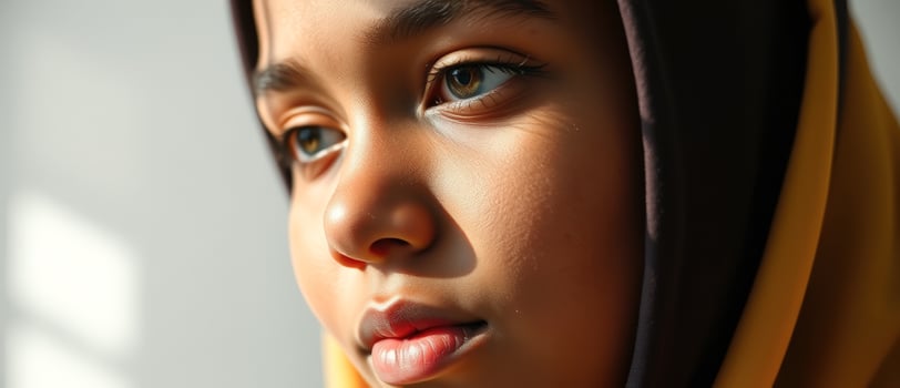 Close up of a young girl's face wearing a headscarf photo