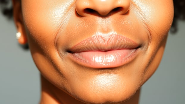 Close-up of a woman's lips with natural gloss photo