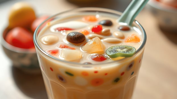 Delicious Thai Dessert with Colorful Ingredients in a Glass photo