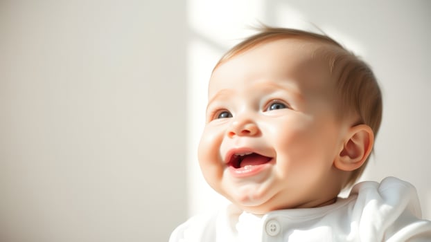 Adorable Baby Laughing and Looking Up photo