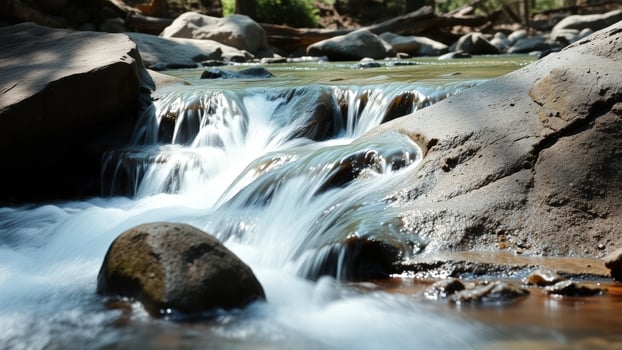 Tranquil Stream Flowing Over Rocks photo