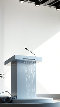 White Podium with Water Feature and Microphone photo