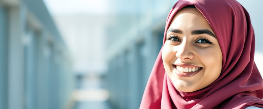 Smiling Woman Wearing a Red Hijab photo