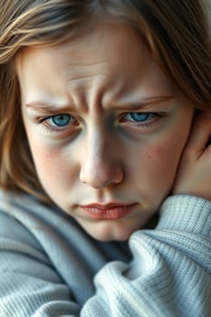 Closeup Portrait of a Young Girl with a Frown photo