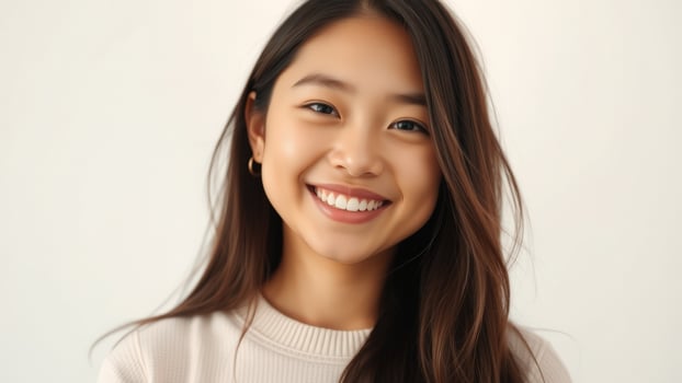 Portrait of a Young Woman Smiling with White Teeth photo