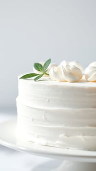 Minimalist White Cake with Green Leaves photo