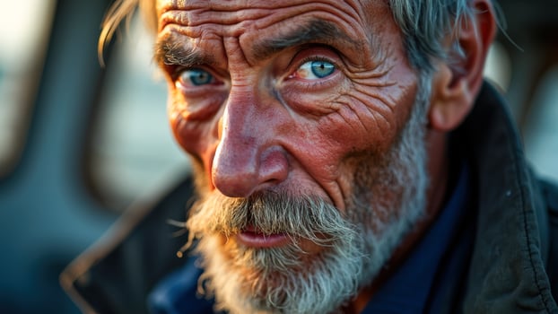 Portrait of a Senior Man with a Gray Beard and Blue Eyes photo