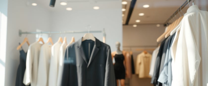 Clothing store interior with clothes on hangers photo