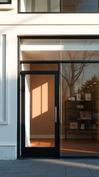 Modern storefront with glass door and window photo