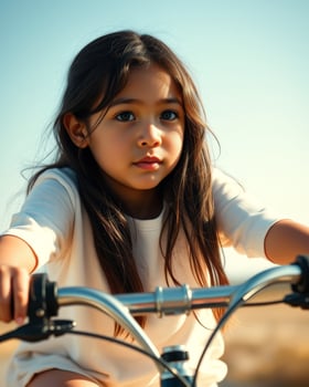 Young girl riding a bike on a sunny day photo