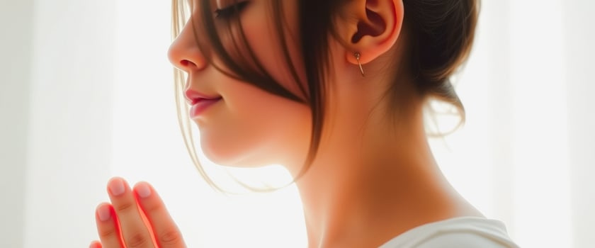 Young Woman Praying with Closed Eyes and Folded Hands photo