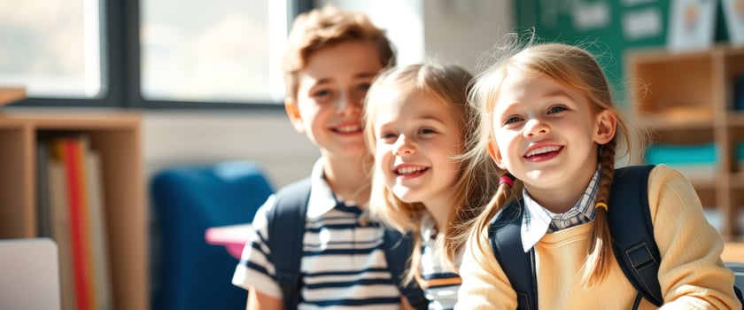 Happy Children Smiling in Classroom photo