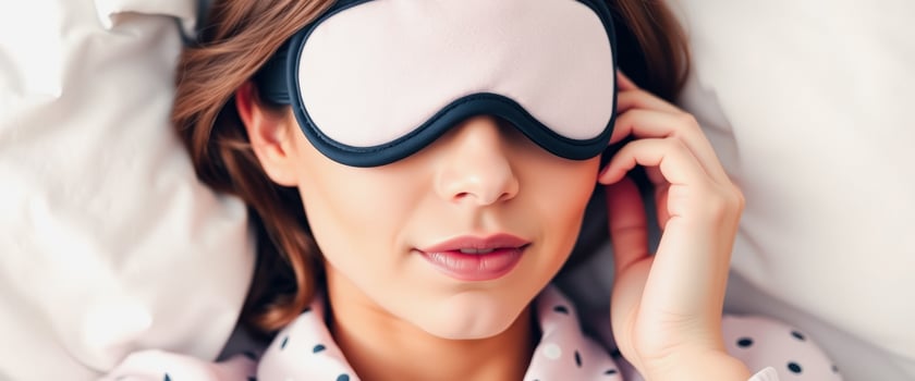Young Woman Wearing A Sleep Mask In Bed photo