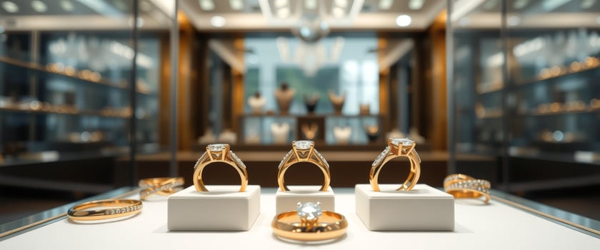 Three diamond engagement rings on display photo