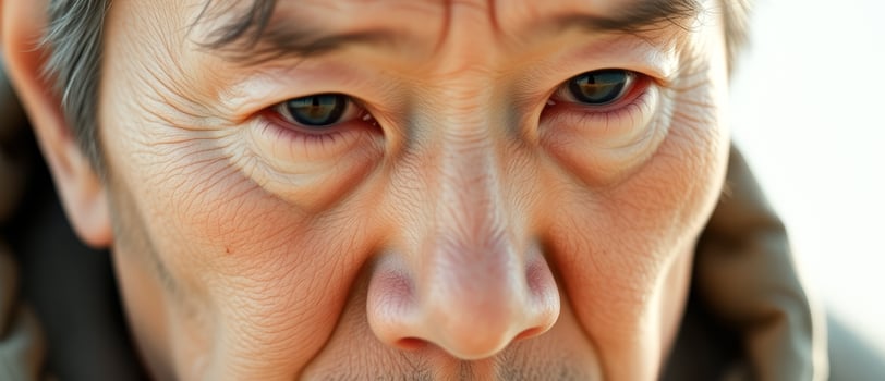 Close-up of an Asian man's eyes and nose photo