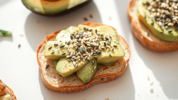Closeup of avocado toast with sesame seeds photo