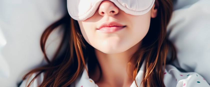 Woman Wearing Sleep Mask, Close Up photo