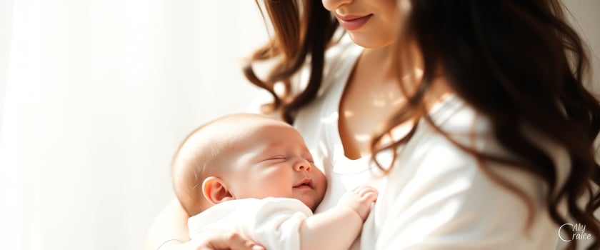 Mother Holding Sleeping Baby in Her Arms photo