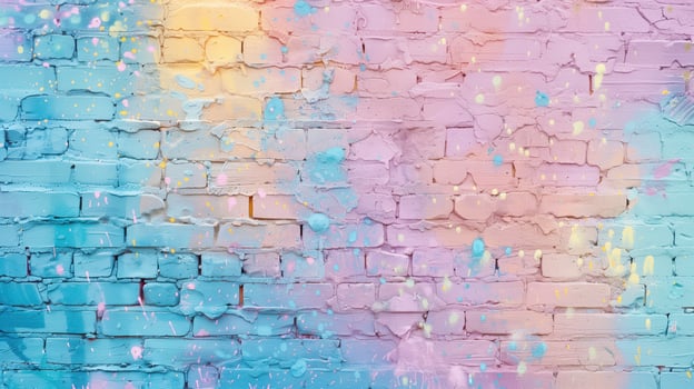 Colorful Pastel Chalk Powder Stains on Brick Wall Creating Vibrant Artistic Background photo