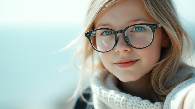 Close-up of a young girl wearing glasses photo