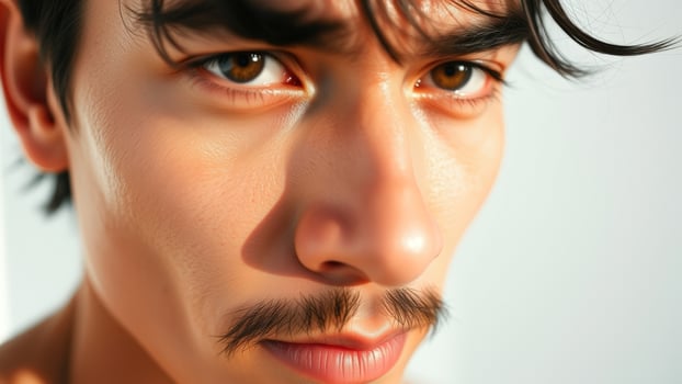 Closeup portrait of a young man with a mustache photo