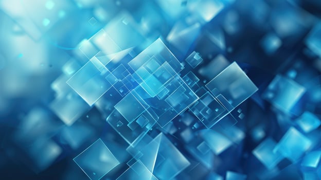 Dynamic Abstract Background with Transparent Blue Squares and Triangles in a Vibrant Digital Design photo