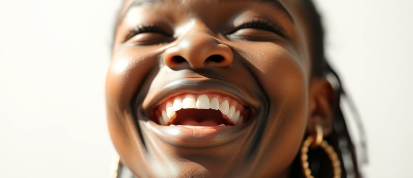 Close-up of a woman smiling broadly photo