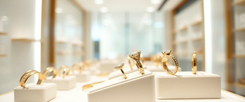 Close-up of Diamond Rings on Display in Jewelry Store photo