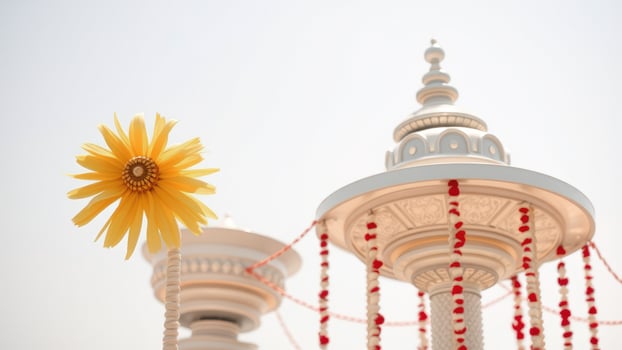 White Floral Decor with a Single Yellow Flower photo