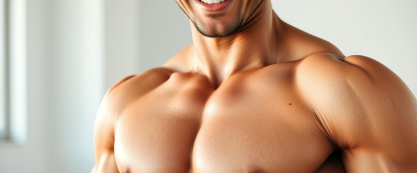 Close-up of a Man's Muscular Chest and Shoulders photo