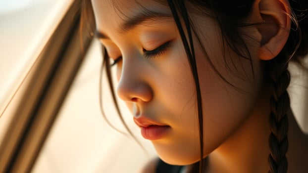 Close-up Portrait of a Young Girl with Braided Hair photo