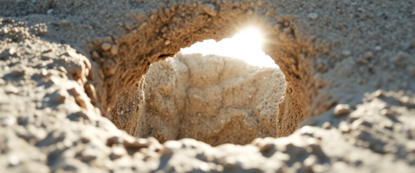 A Hole In The Sand With The Sun Shining Through photo