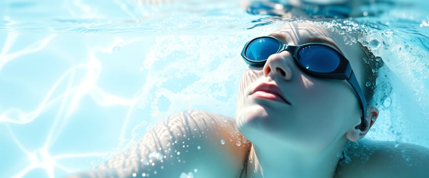 Woman Swimming Underwater With Goggles photo