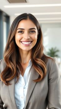 Portrait of a Smiling Businesswoman in a Grey Suit photo