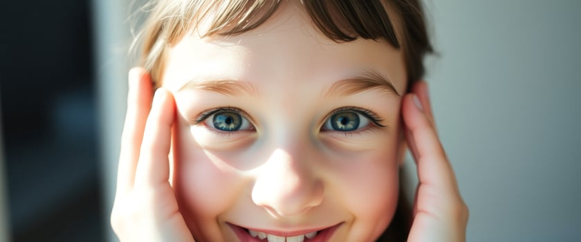 Portrait of a Young Girl Smiling with Blue Eyes photo