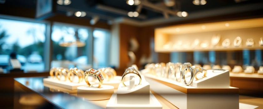 Diamond Rings Displayed in Jewelry Store photo