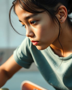 Young girl with a serious expression photo