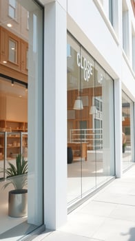 Modern Store Front with Glass Doors and Close Up Sign photo