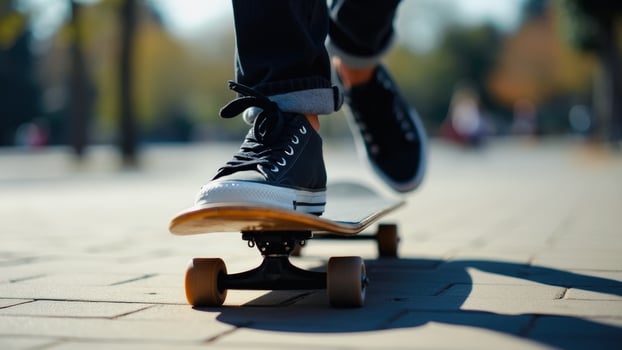 Close Up of Skateboarder's Foot on Deck photo