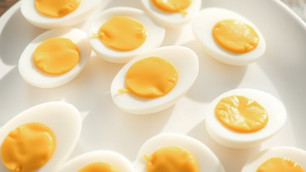 Close-Up of Hard-Boiled Eggs on a White Plate photo