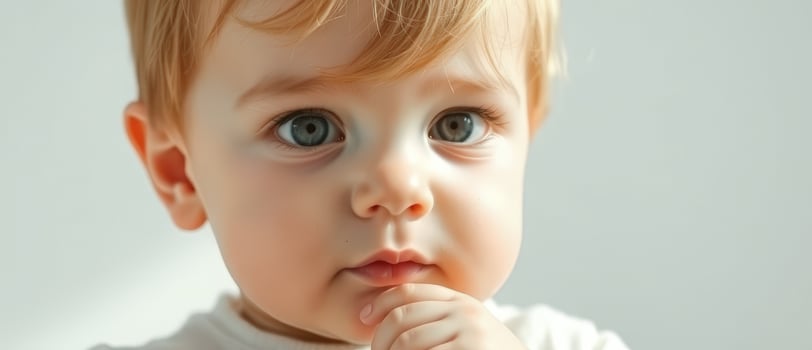 Close-up Portrait of a Baby Boy with Blue Eyes photo