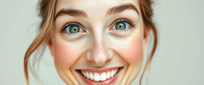 Close-up of a Woman's Smiling Face with Blue Eyes photo