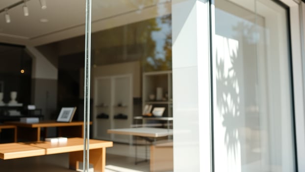 Blurred Interior of a Store or Office Through Glass Doors photo