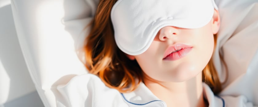 Woman in Sleep Mask in Bed photo