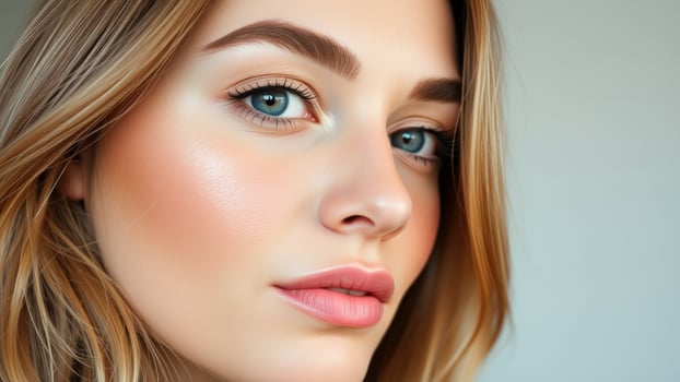 Close up portrait of a beautiful woman with blue eyes and blonde hair photo