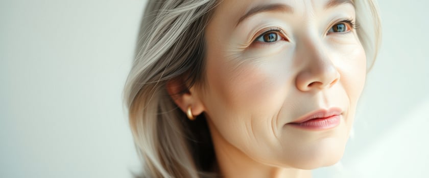 Close-up portrait of a woman with grey hair photo