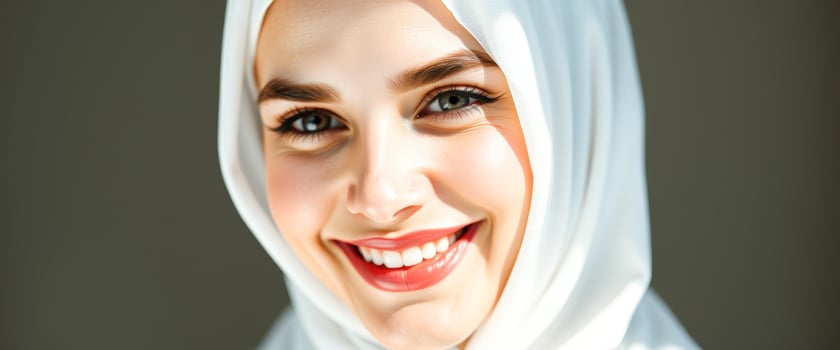Close-up Portrait of a Smiling Woman in a White Hijab photo