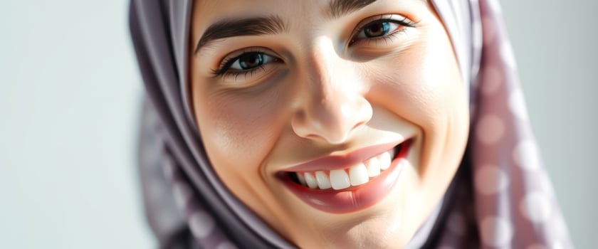 Close-up portrait of a smiling woman wearing a hijab photo